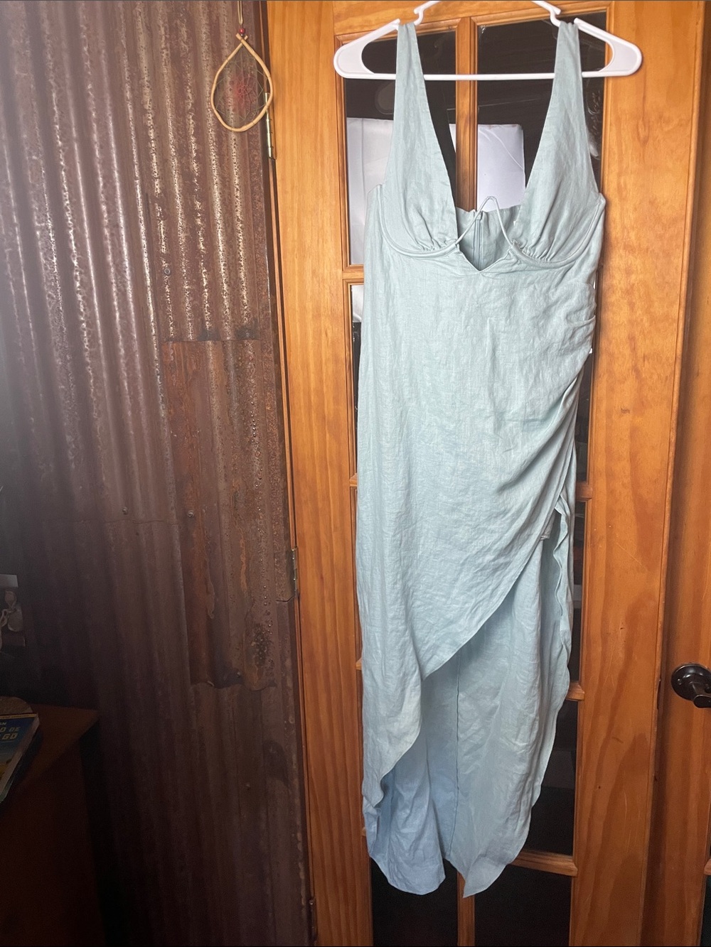 Light Blue Linen Unique high-low Dress, Size M